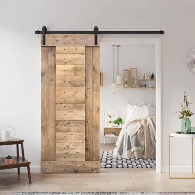 84'' Solid Wood Paneled Painted without Installation Hardware Kit Barn Door