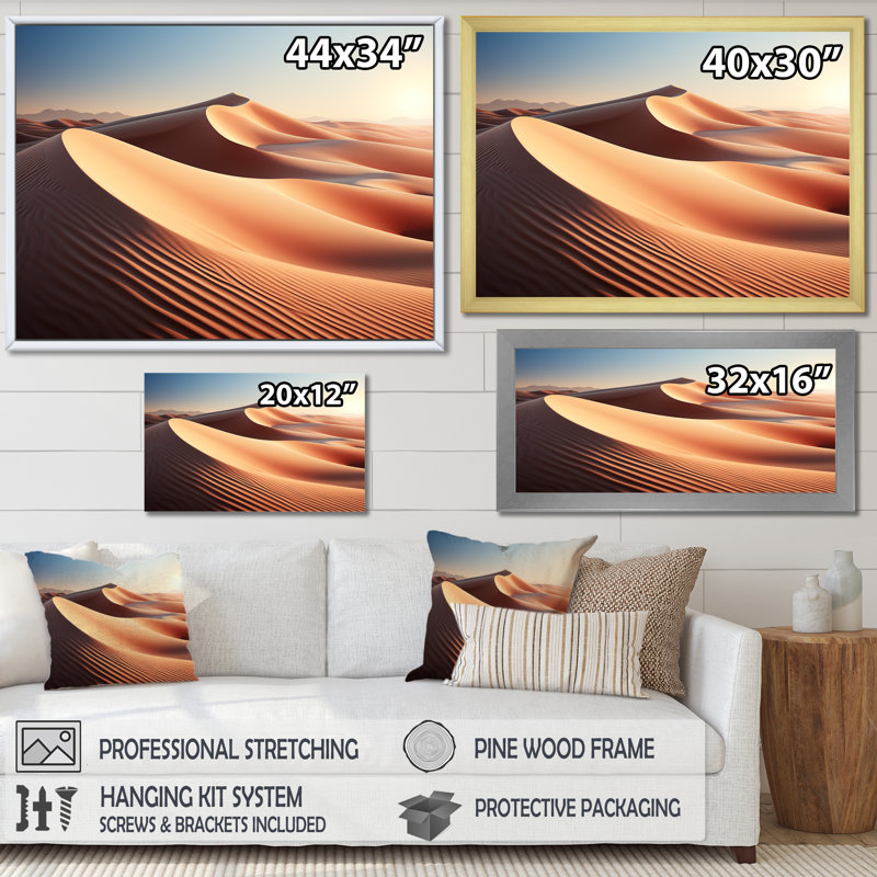«Desert Sand Bliss I» sur toile, Cadre flottant doré, H 34 po x l 44 po x P 1,5 po
