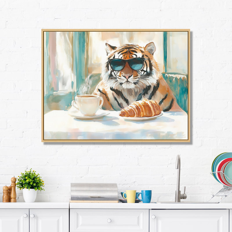 Brunch parisien - Toile encadrée Tigre, H 34 po x l 44 po, Cadre naturel flottant