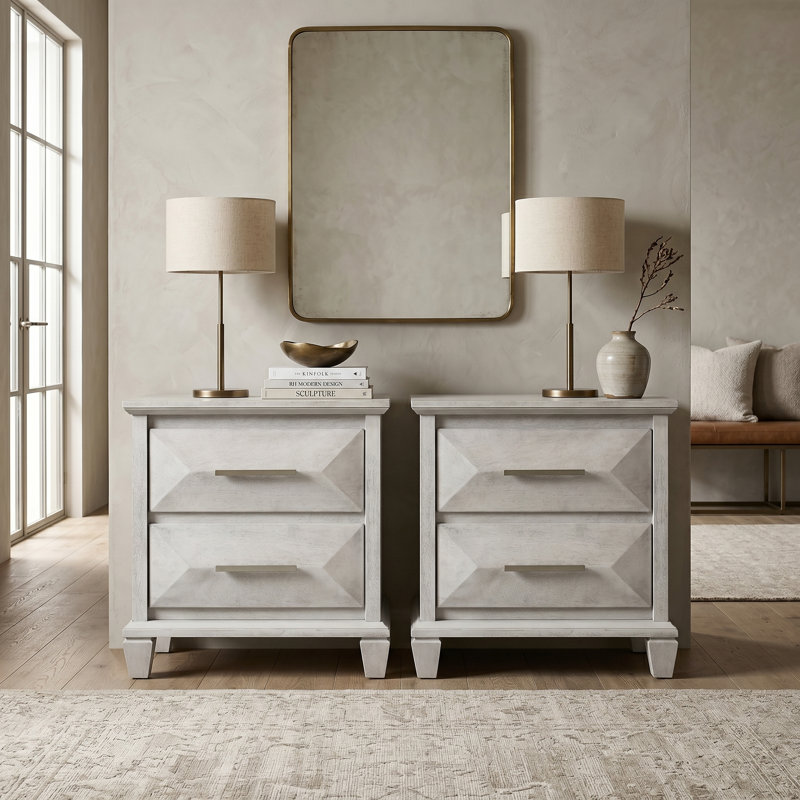 Table de chevet 2 tiroirs Claypoole, Blanc antique