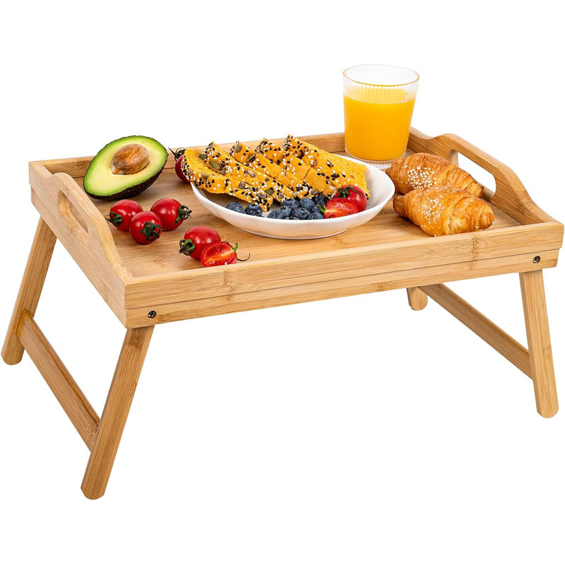 Bamboo Bed Tray,Breakfast Tray With Folding Legs Serving Tray With Carrying Handles Portable Lap Tray Lightweight Decorative Tray Food Tray For Breakfast In Bed,Reading Or Working