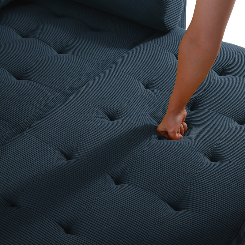 Upholstered Navy Corduroy Tufted Convertible Pull-Out  Multi-Functional Sleeper Sofa Bed - Adjustable Backrest With 2 Soft Pillows, USB Outlet and  Cup Holder