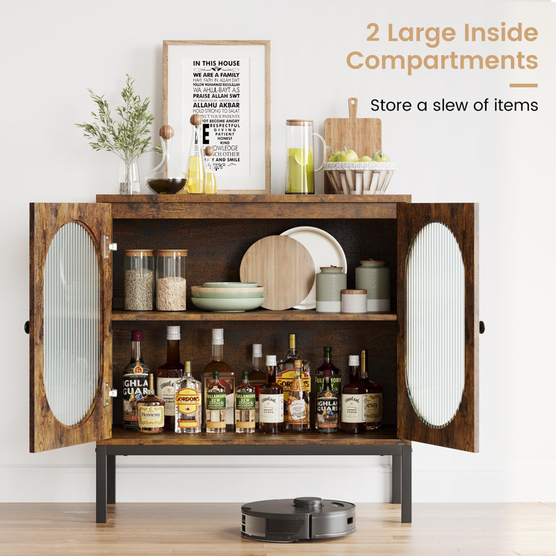 Armoire de rangement - Buffet avec 2 portes en verre cannelé