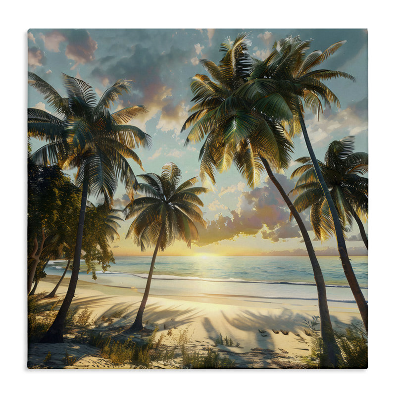 Toile tropicale, coucher de soleil à travers des palmiers, art mural par LSR Creative Studio, H 24 po x l 24 po