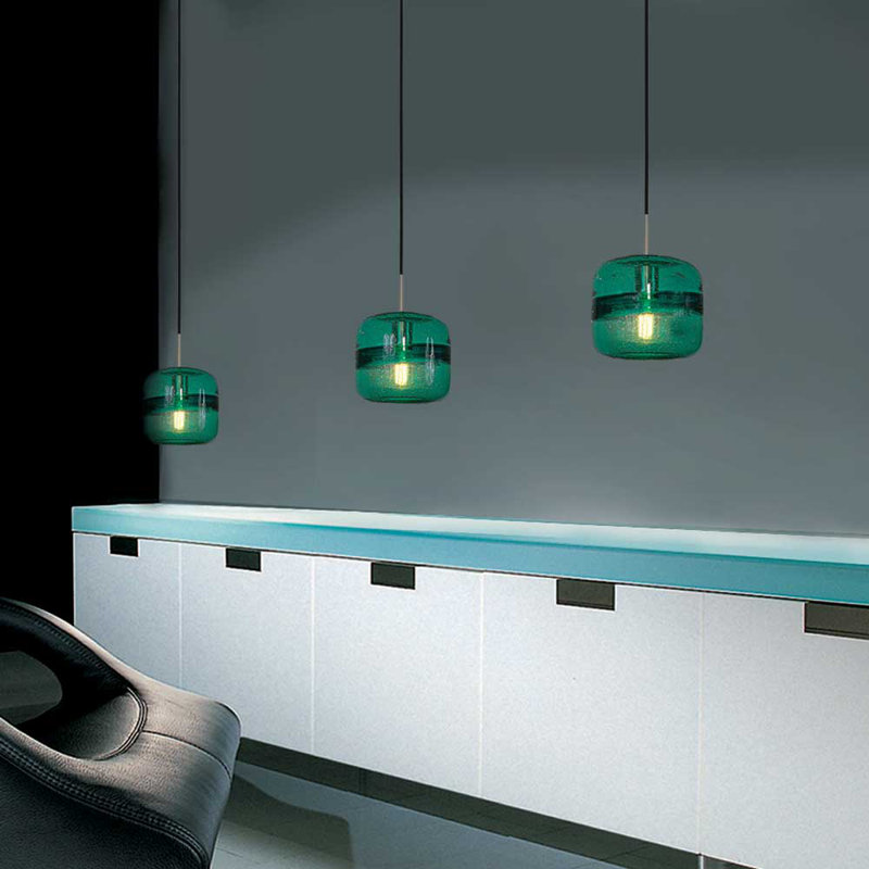 Luminaire suspendu tambour unique / remarquable à 1 lumière Evisage VI, Nickel brossé, Bleu sarcelle