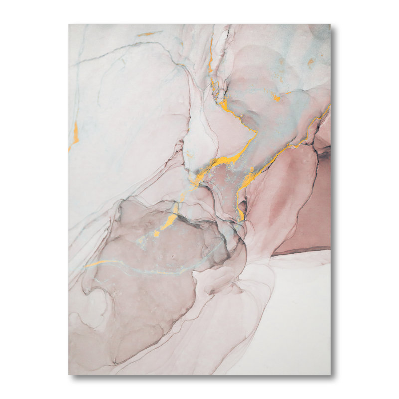 Gris et rose marbré art ondulations - décoration murale moderne en toile, L 24 po x H 36 po, Toile tendue