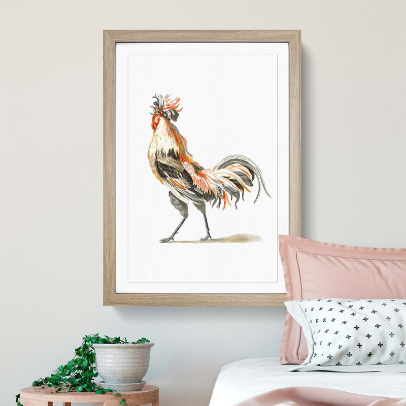 Proud Cockerel by Johan Teyler - Picture Frame Painting Print, 36cm H x 27cm W x 2cm D, Oak Framed
