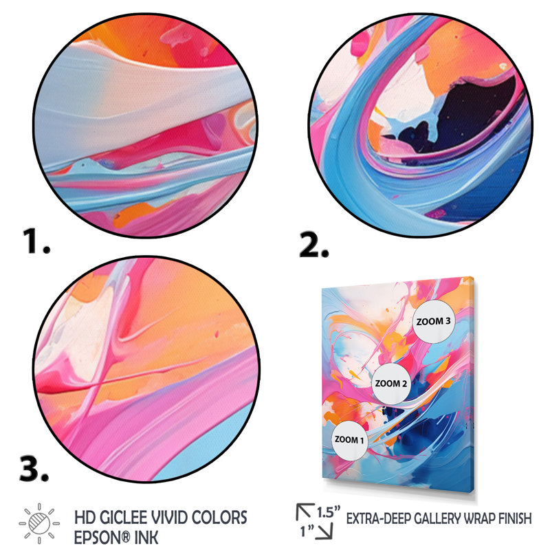«Pink and Blue Rhythm and Flow II», reproduction sur toile, Cadre photo noir, H 32 po x l 16 po x P 1 po