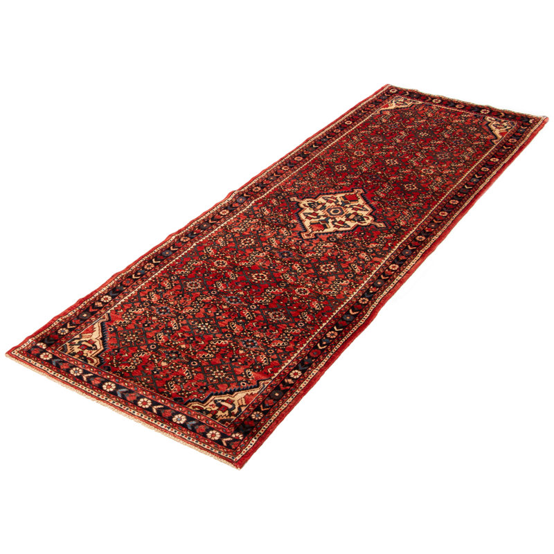 Tapis rouge unique noué à la main 3 pi 5 po x 10 pi 7 po One Of Kind