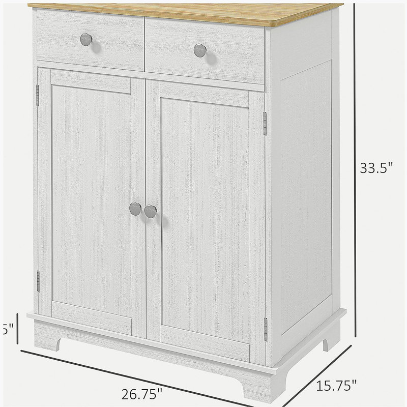 Armoire de bar HOMcom avec plateau en bois massif, armoire de cuisine moderne avec 2 tiroirs, porte et tablettes réglables