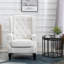Fauteuil d'appoint blanc crème avec tissu respirant, pour une touche de fraîcheur. Fauteuil à boutons. Design élégant. Haut dossier à oreilles et assise rembourrée. Assise épaisse et rembourrée. Convient au salon, à la chambre et au bureau. Bois massif et eucalyptus.