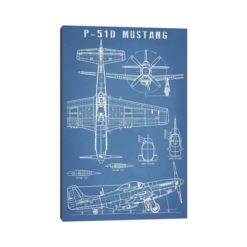 P-51 Mustang-imprimé rétro avion, Toile tendue, Pas de tapis, H 60 po x l 40po x P 1,5 po