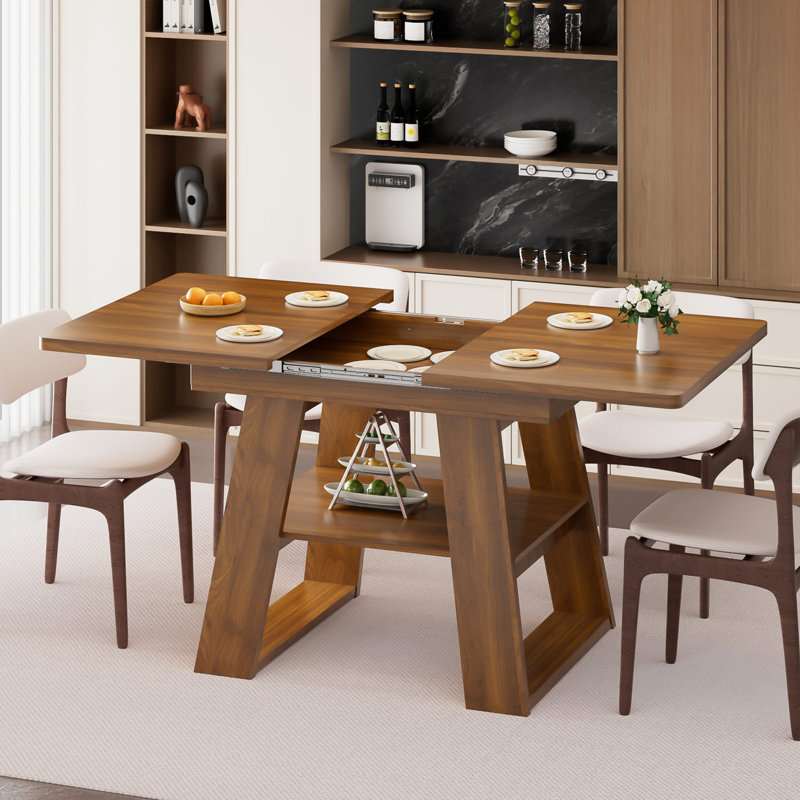 47.24''-66.92'' Rectangle Extendable Dining Table For 4-6, Extendable Kitchen Table With Removable Leaves, Space Saving