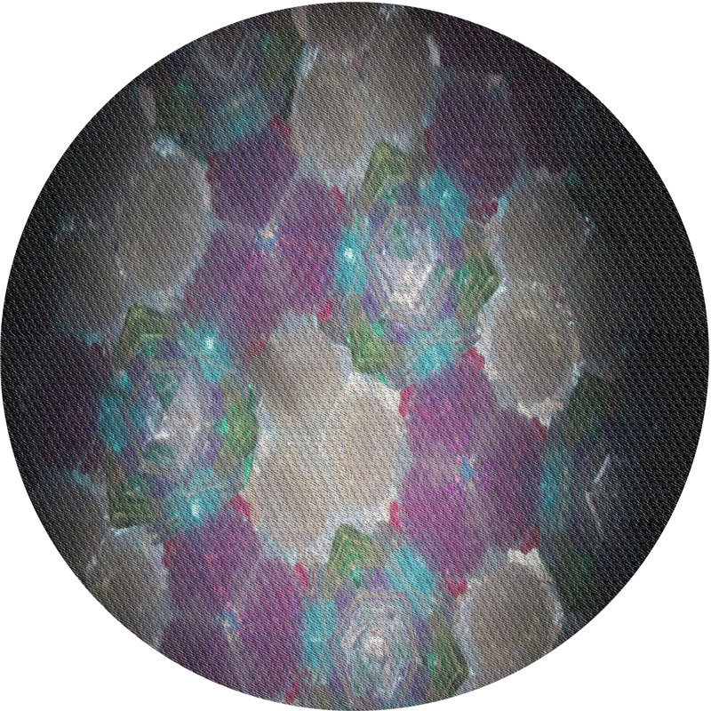 Tapis noir/vert/gris à tisser électrique, Rond 5 pi