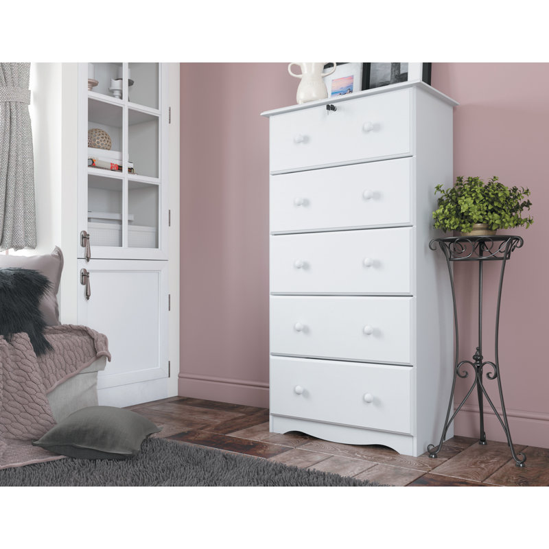 Commode 5 tiroirs avec serrure Gallashaw, Blanc