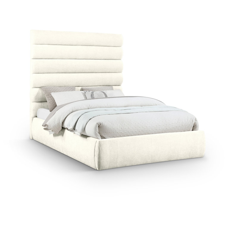Lit en tissu Adam Chenille, Grand, Tissu chenille crème