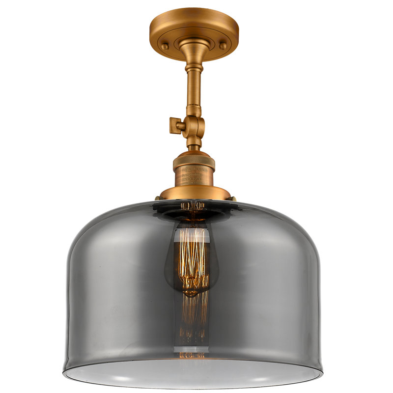 Plafonnier semi-encastré 1 lumière 12 po Temescal, Laiton brossé, Ampoule non incluse, Plaqué couleur fumée