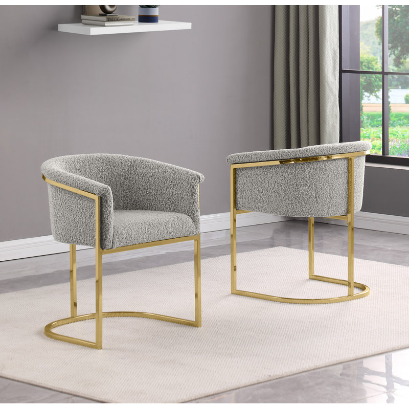 Chaises d'appoint en tissu avec base Boucle, Gris riche, Or