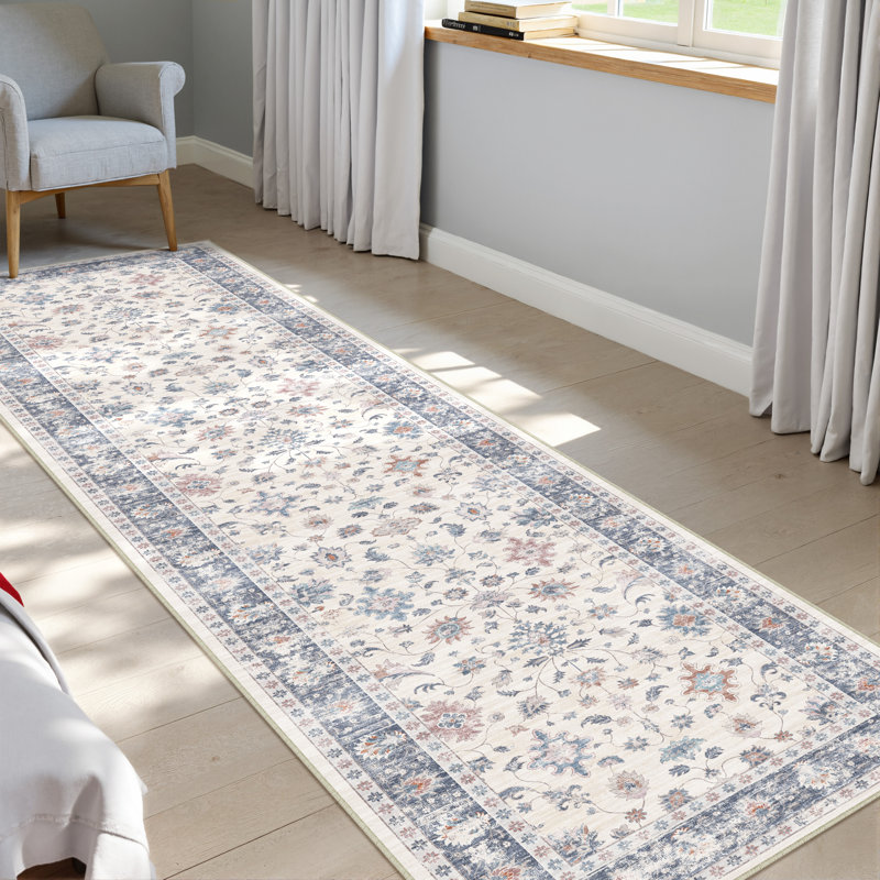 Cherry Machine Washable Floral Area Rug With Non-Slip Backing, Runner 2' x 8'