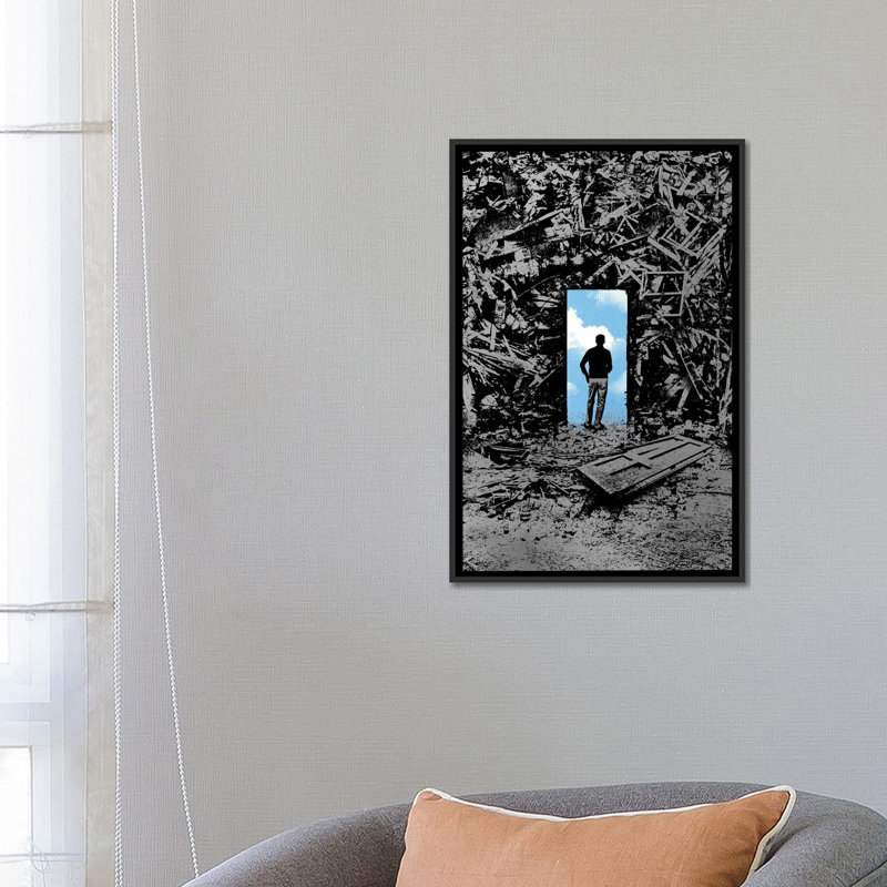 « optimist », impression sur toile, H 26 po x l 18 po x P 1,5 po, Toile avec cadre noir, Pas de tapis