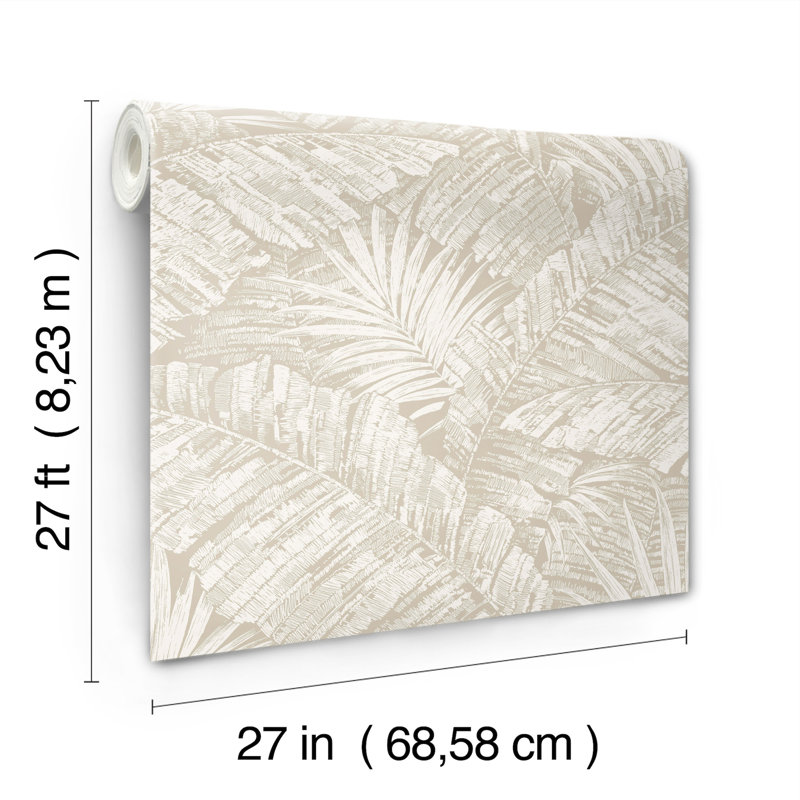 Palm Cove Toile Floral Vinyl Wallpaper Roll, White & Taupe