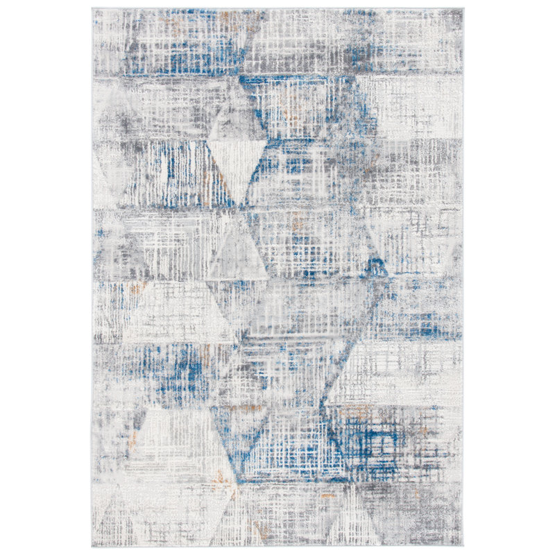Tapis abstrait ivoire / bleu, Rectangle 9 pi x 12 pi