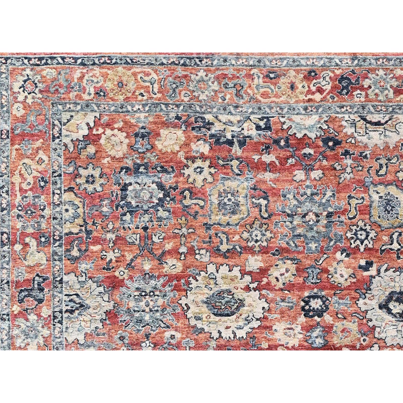 Hand Knotted Wool Area Rug in Rust, Rectangle 9' x 12'