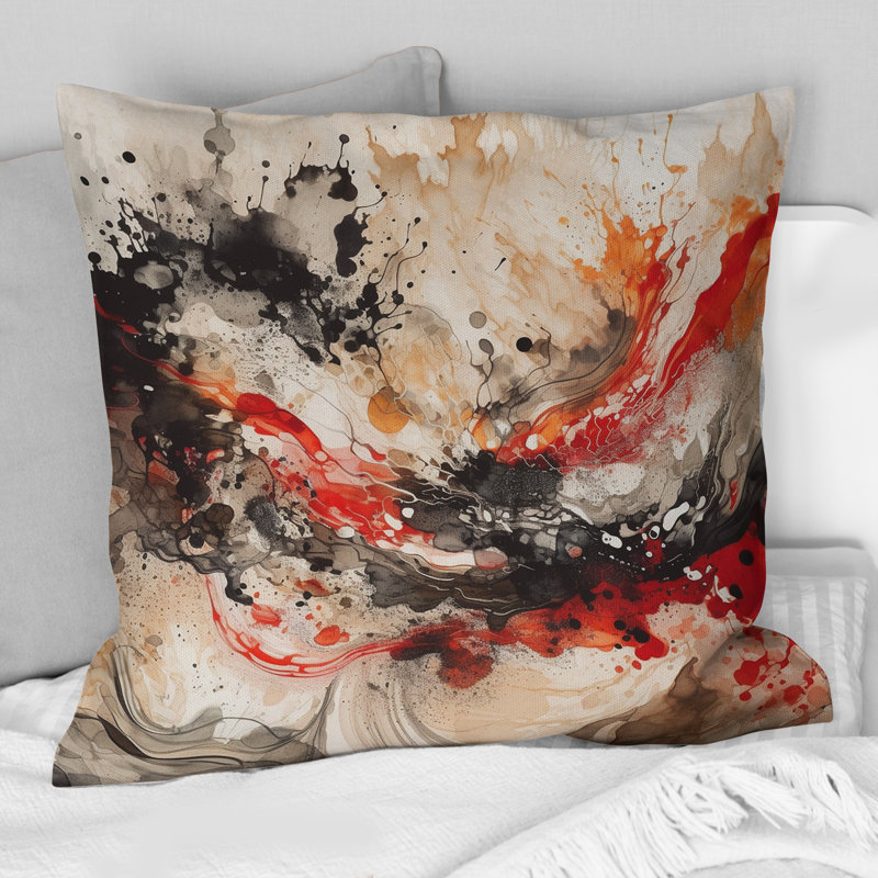 Agate rouge rouge et noire II - Coussin décoratif imprimé abstrait