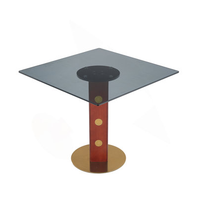 Modern Square Dining Table, 33.5" Tempered Glass Table with Wooden Leg & Gold Base, 2 - Person Kitchen Table for Small Space, 150lbs Weight Capacity(Only the Negotiation Table)