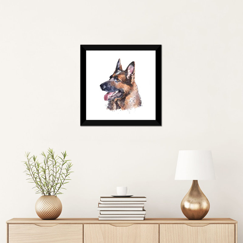 « German Shepherd I » par Edwatercolours-impression, Blanc, H 16 po x l 16 po x p 1 po, Papier encadré noir