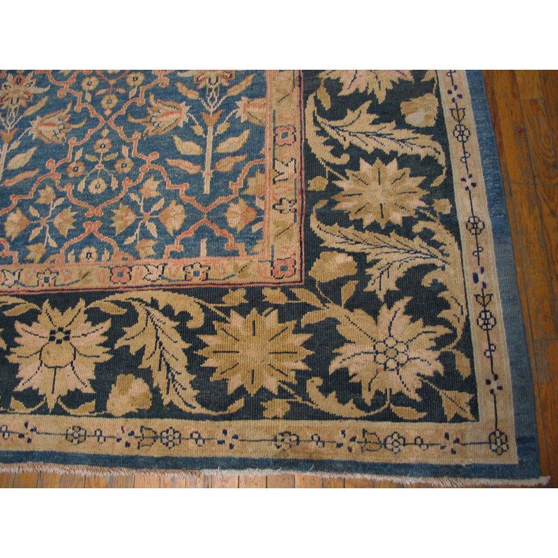 Blue Floral Trellis Lattice Design Antique Room Size Indian Agra Carpet