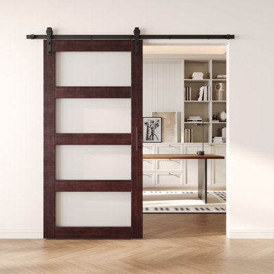 Porte de grange en verre non-assemblé et fini 48 po x 80 po avec ensemble de quincaillerie en acajou rouge 48 po x 80 po Homacer