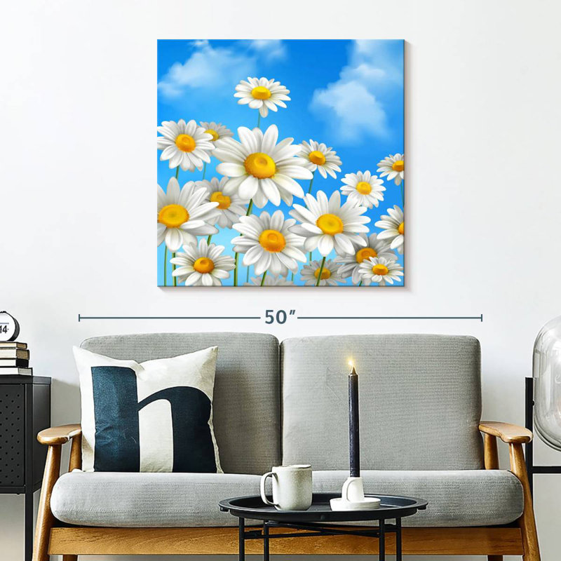 Harnek, ciel bleu, marguerites, H 30 po x l 30 po
