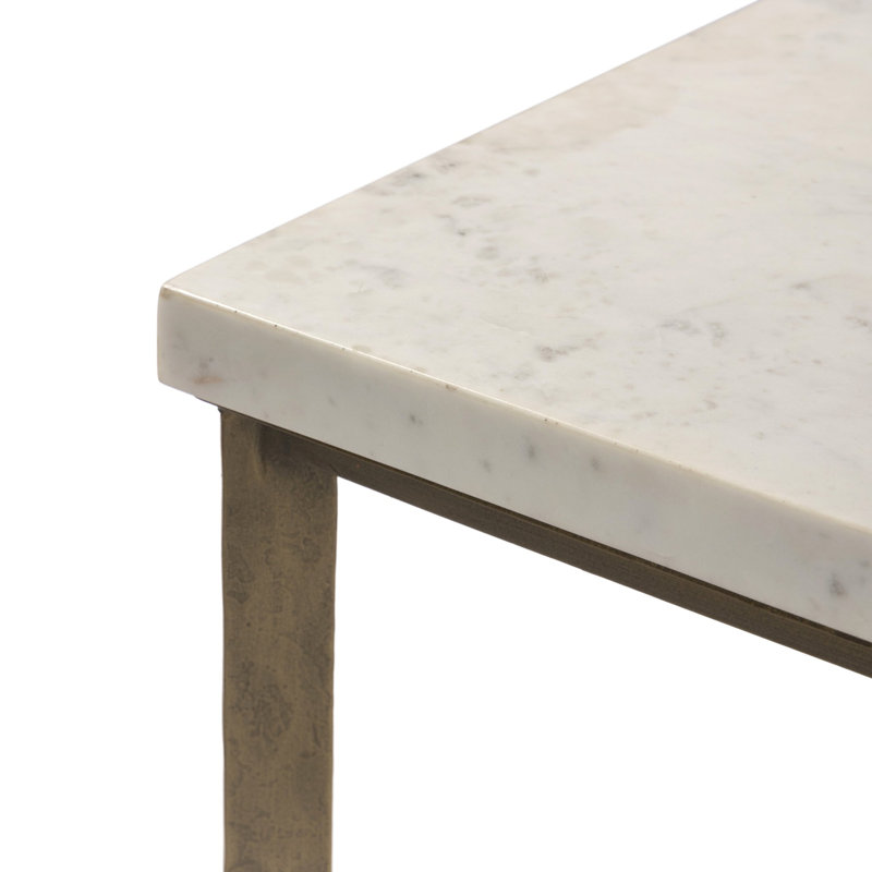 HAMMERED IRON Marble End Table, White Marble Top/Antique Brass Base