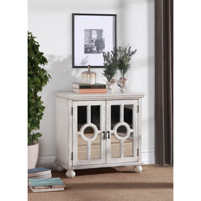 Commode d'appoint classique en blanc antique avec portes en miroir et espace de rangement pour 2 armoires