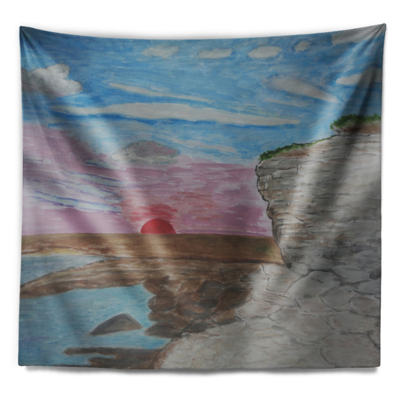 Tapisserie de bord de mer au coucher du soleil, H 32 po x l 39 po