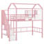 Structure de lit mezzanine simple en métal sur le toit avec boîte de rangement supérieure intégrée, rose classique pour les petites chambres