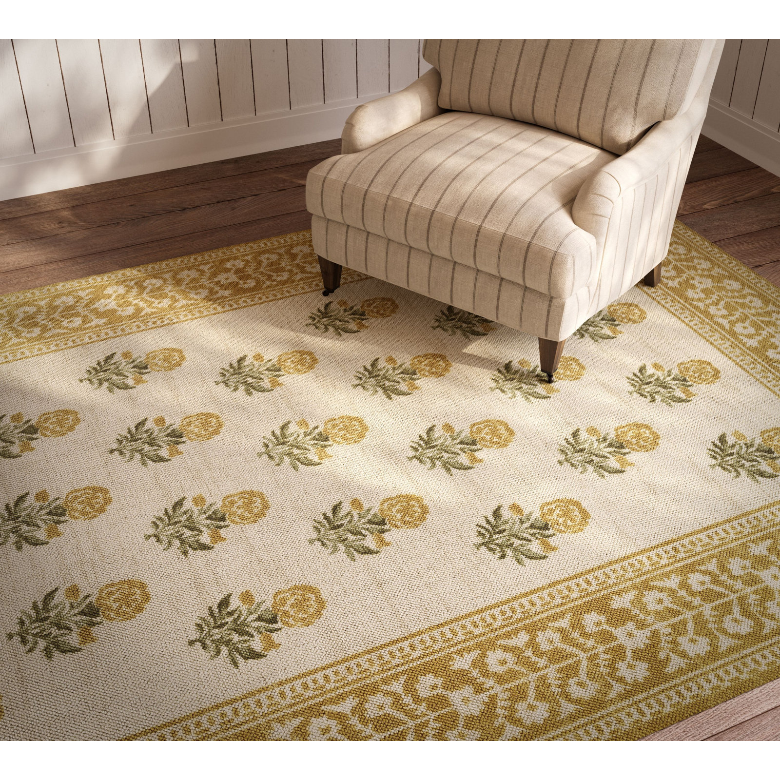 Anders Gold Floral Wool Rug, Rectangle 7'9" x 9'10"