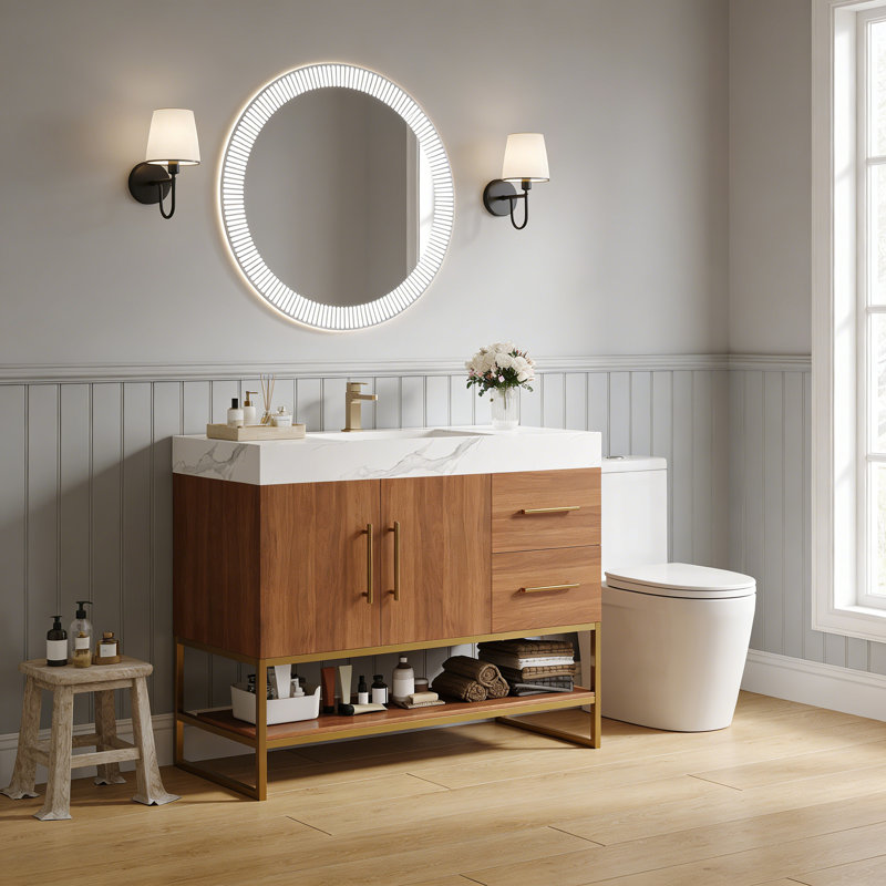 Meuble-lavabo moderne 36 po, Noyer, Blanc