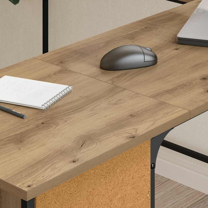 L-Shaped Metal Base Computer Desk, Artisan Oak