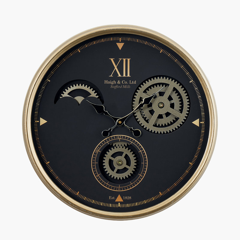 Black and Champagne Metal Working Cog Wall Clock