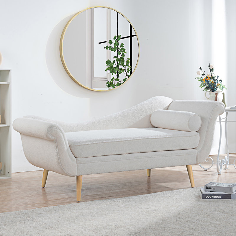 Chaise longue avec accoudoirs à volutes, Blanc, Bois naturel
