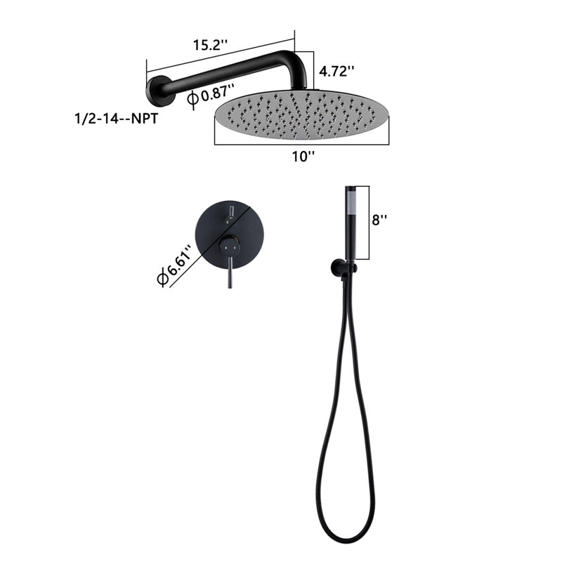Thermostatic Complete Shower System with Rough in-Valve, Matte Black