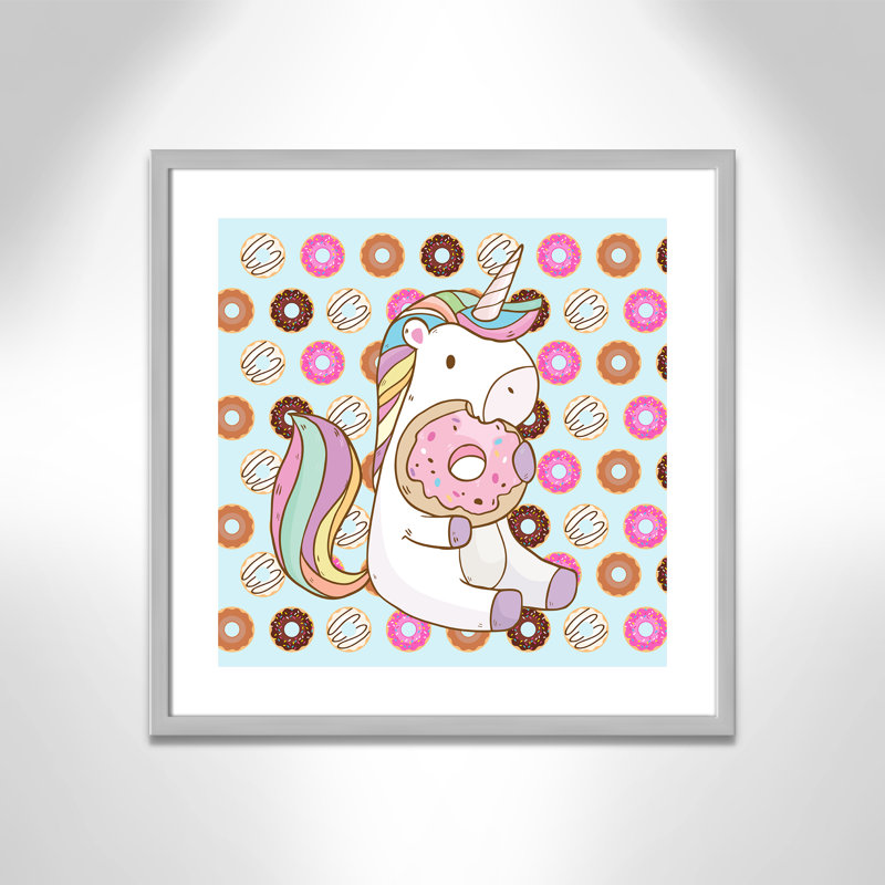 Adhésif décoratif beigne licorne, H 22,5 po x l 22,5 po x P 1,18 po, Encadré de boîte argent