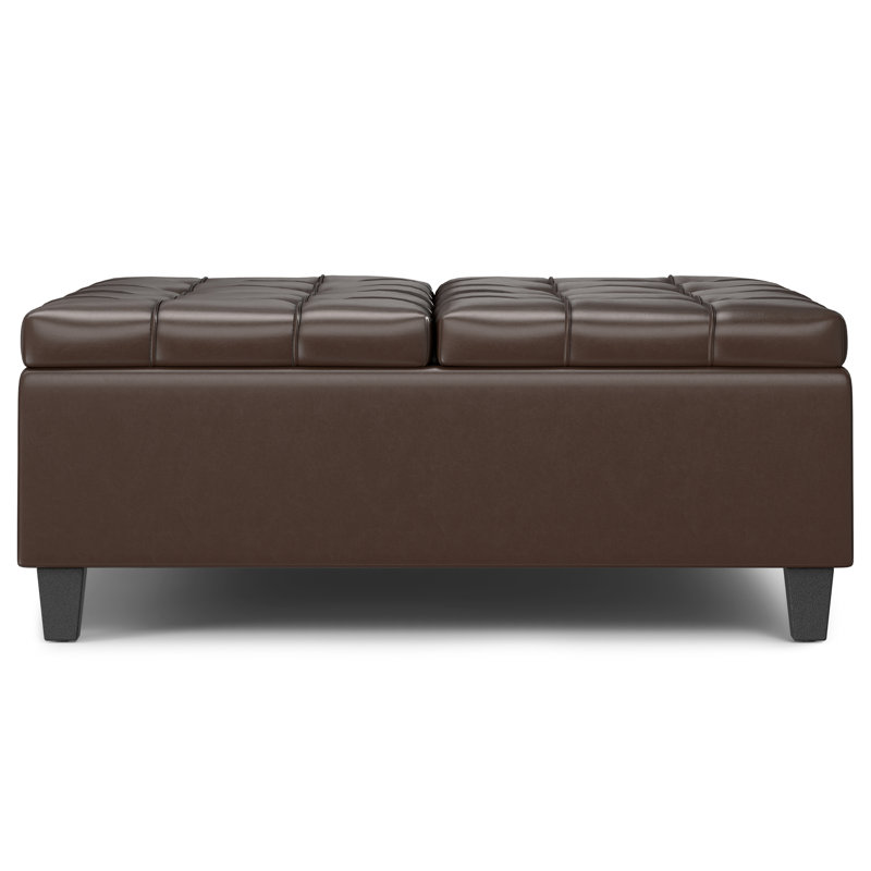 Harrison 40"W Upholstered Large Square Coffee Table Storage Ottoman with Split Lift Top, Harrison Brown Faux Leather