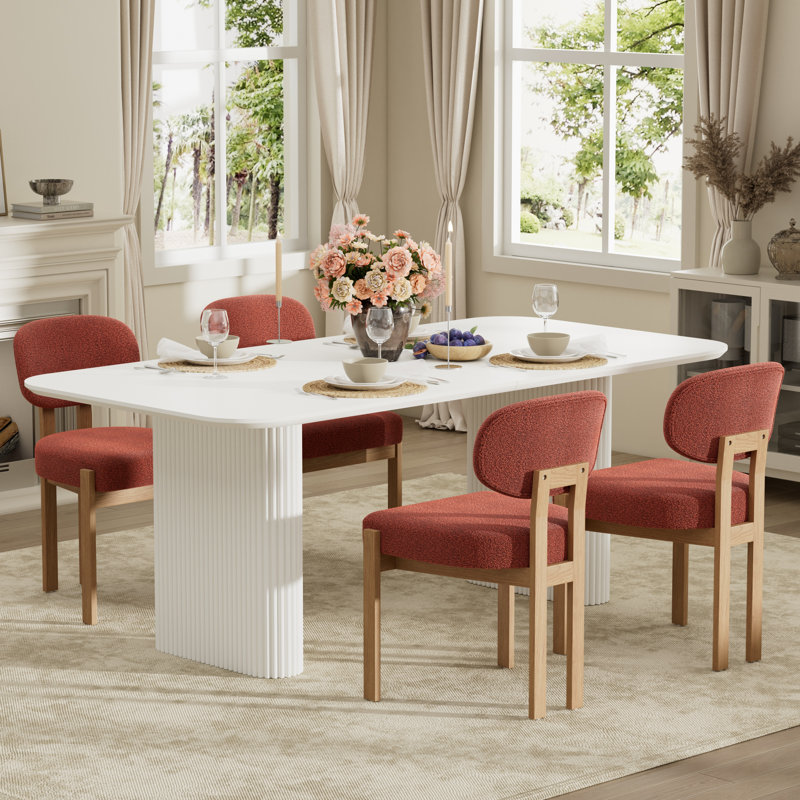 Ensemble de table de salle à manger 70,9 po, 7 Pieces: Table, 6 Chairs, Blanc, Orange