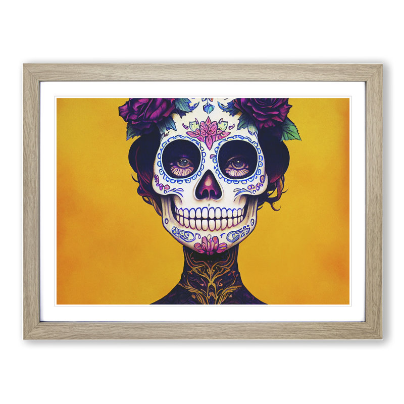 Sugar Skull Woman Vol.3 - Single Picture Frame Print, 34cm H x 46cm W x 2cm D, Oak