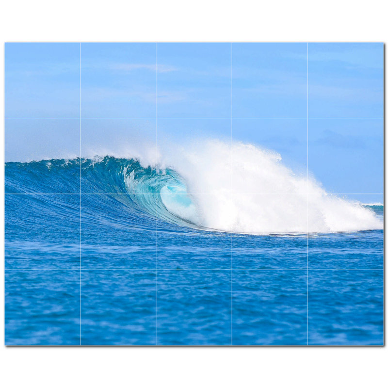 Waves Photo 4.25'' x 4.25'' Satin Ceramic Decorative Mural