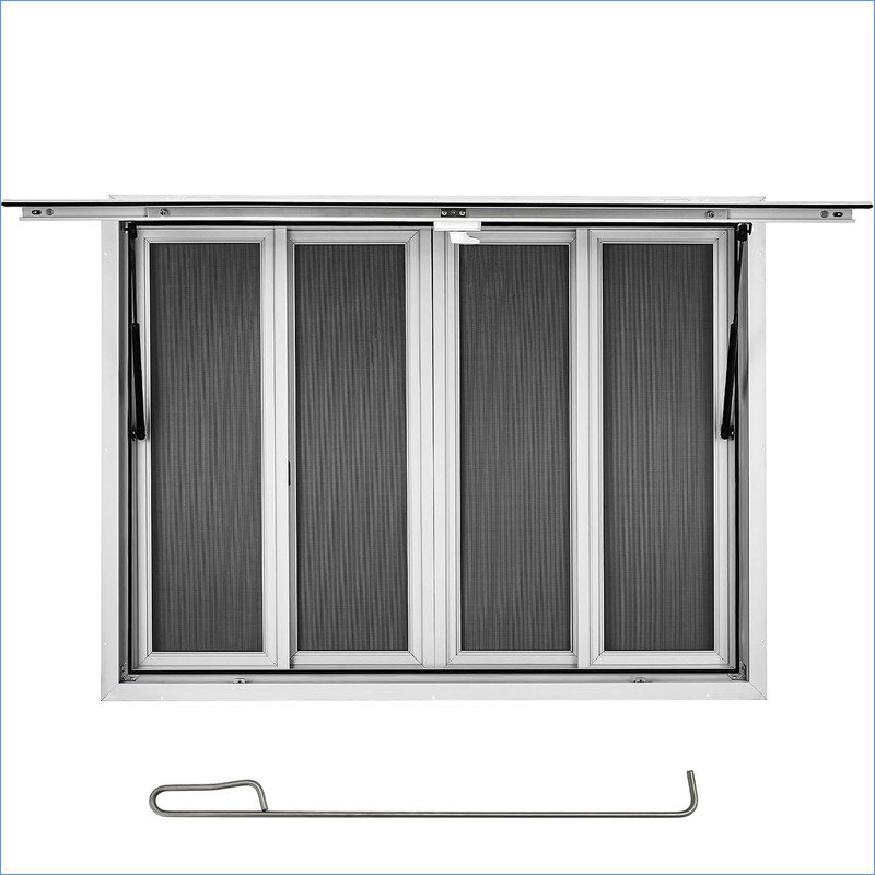 Concession Window with 4 Horizontal Sliding Screen Windows, Awning Door & Drag Hook, Adjustable Serving Window for Food Trucks and Concession Trailers.