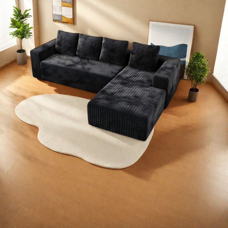 Canapé modulaire durable en L avec chaise longue en velours côtelé durable pour la maison